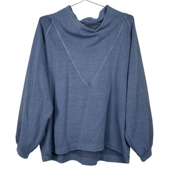 Wrap London Tops - Wrap London Funnel Neck Pullover V Stitch Sweatshirt Blue Hemp Organic Cotton 14